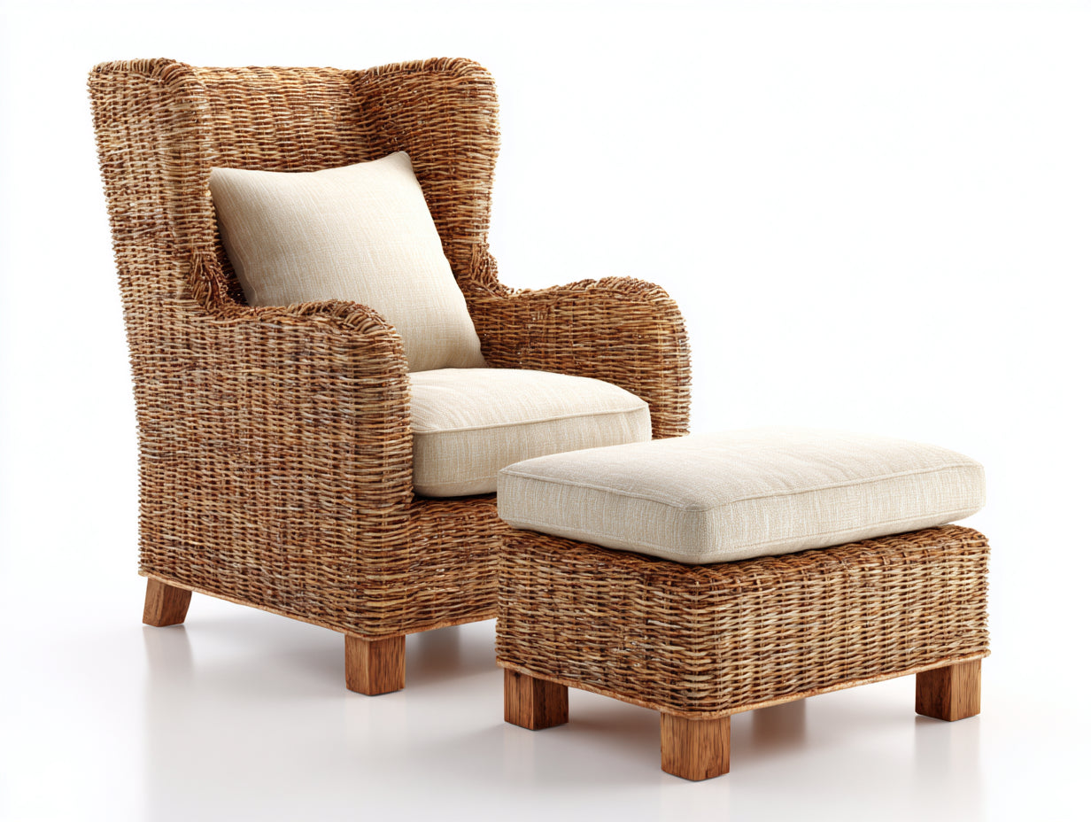 Polyrattan Gartensessel 90x85x102 cm - Naturbraun-Beige - klassisches Gartendesign