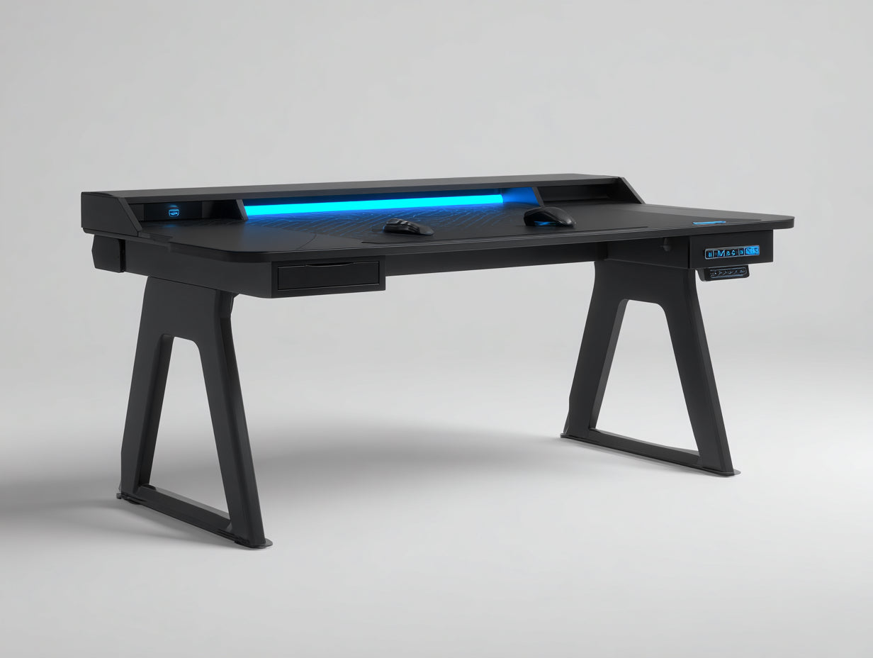Schreibtisch Holzwerkstoff Metall 140x60x88 cm - Schwarz-Blau - Gaming Design für Büro