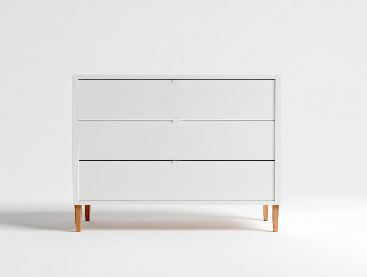 Kommode mit Schubladen 100x40x85 cm aus Holzwerkstoff in Weiß-Braun - skandinavischer Stil mit 3 Schubladen