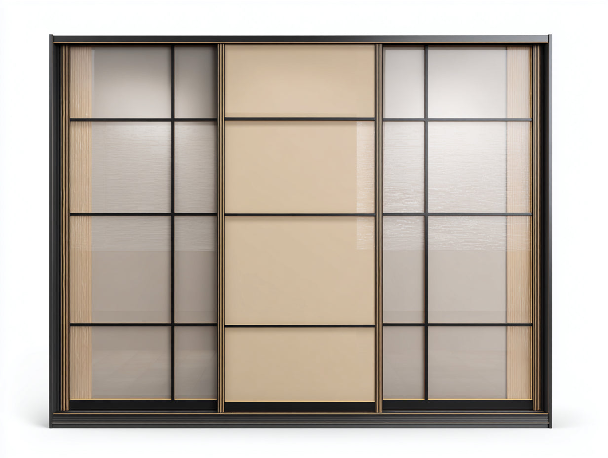 Kleiderschrank Holzwerkstoff Glas 240x62x220 cm - Schwarz-Gold-Beige - Modernes Design für Schlafzimmer