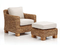 Polyrattan Gartensessel 88x84x86 cm - Polyrattan in Natur-Creme - rustikaler Outdoor-Stil mit Fußhocker