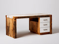 Schreibtisch 150x60x78 cm aus Holz und Holzwerkstoff in Braun-Weiß - rustikaler Stil mit 3 Schubladen