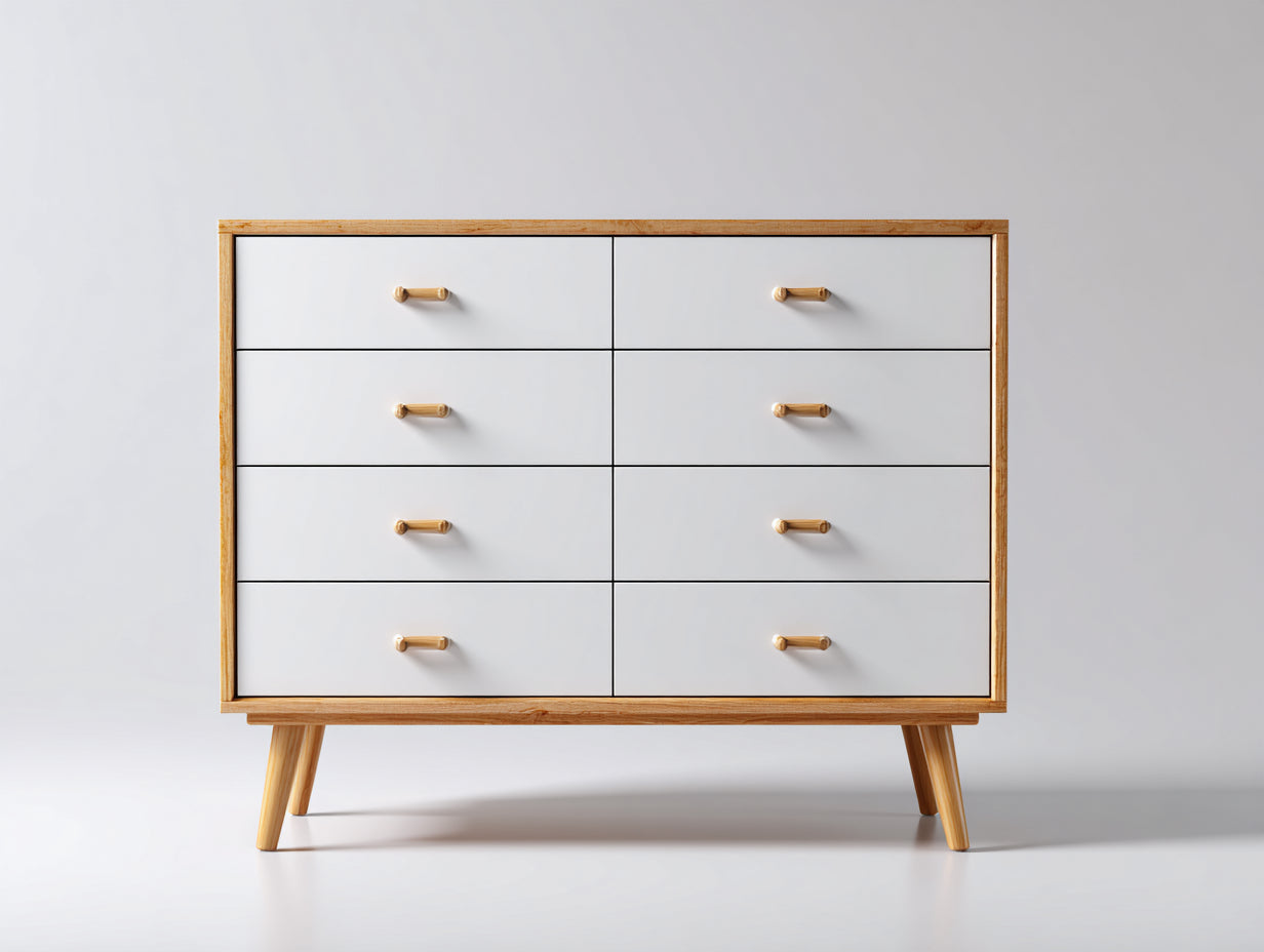 Kommode mit Schubladen 120x40x85 cm - Holzwerkstoff in Weiß-Braun - skandinavischer Stil mit 8 Schubladen