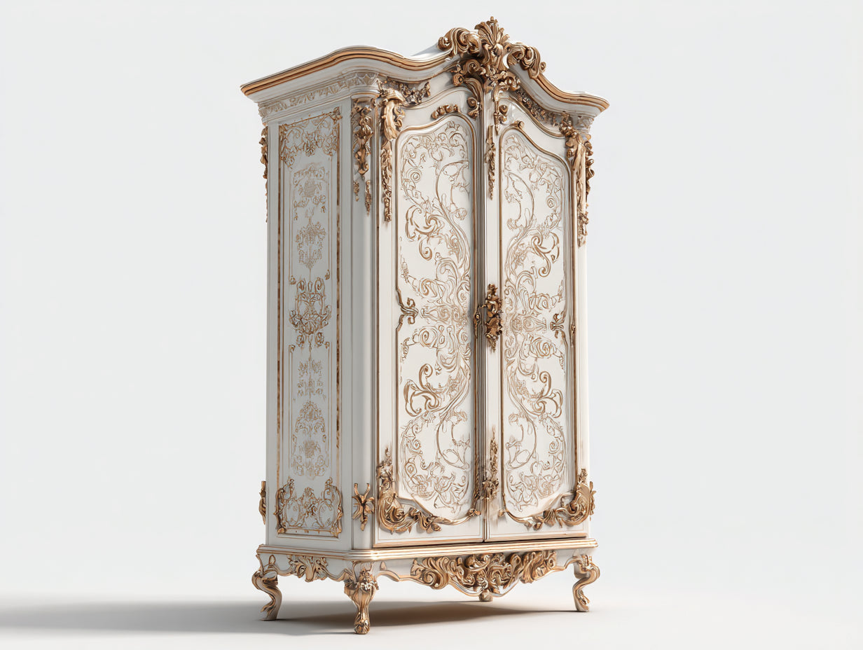 Kleiderschrank Holzwerkstoff 120x58x210 cm - Weiß-Gold - Barockstil für Schlafzimmer