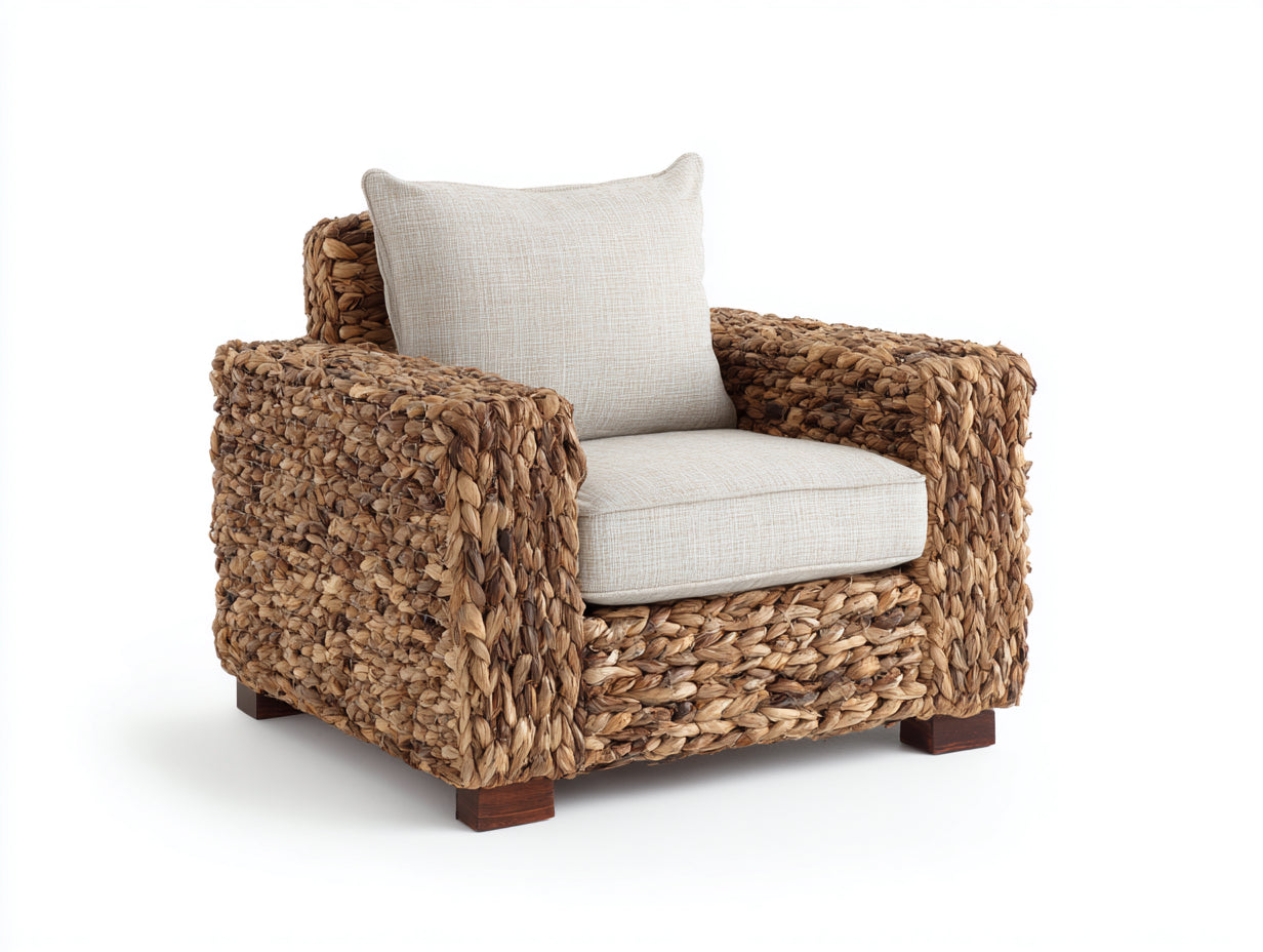 Polyrattan Gartensessel 92x86x78 cm - Naturbraun-Beige - rustikales Gartendesign