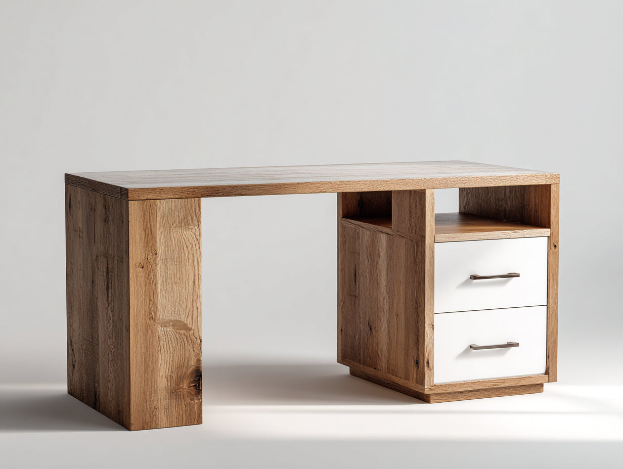 Schreibtisch Holzwerkstoff 140x60x76 cm - Naturholz-Weiß - modernes Bürodesign