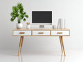 Schreibtisch 140x55x76 cm aus Holzwerkstoff und Holz in Weiß-Braun - skandinavischer Stil mit 3 Schubladen