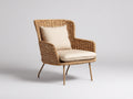 Polyrattan Gartensessel 75x78x88 cm aus Polyrattan und Metall in Braun-Beige-Gold - moderner Gartenstil mit Armlehnen