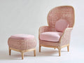 Polyrattan Gartensessel 82x78x96 cm aus Polyrattan und Holz in Rosa-Beige-Braun - verspielter Gartenstil mit Fußhocker