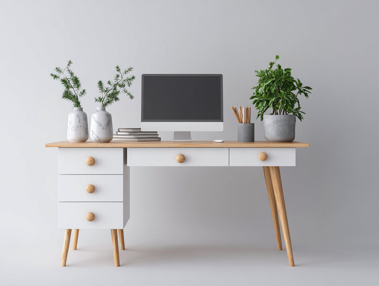 Schreibtisch Holzwerkstoff 140x60x76 cm - Weiß-Braun - Skandinavisches Design