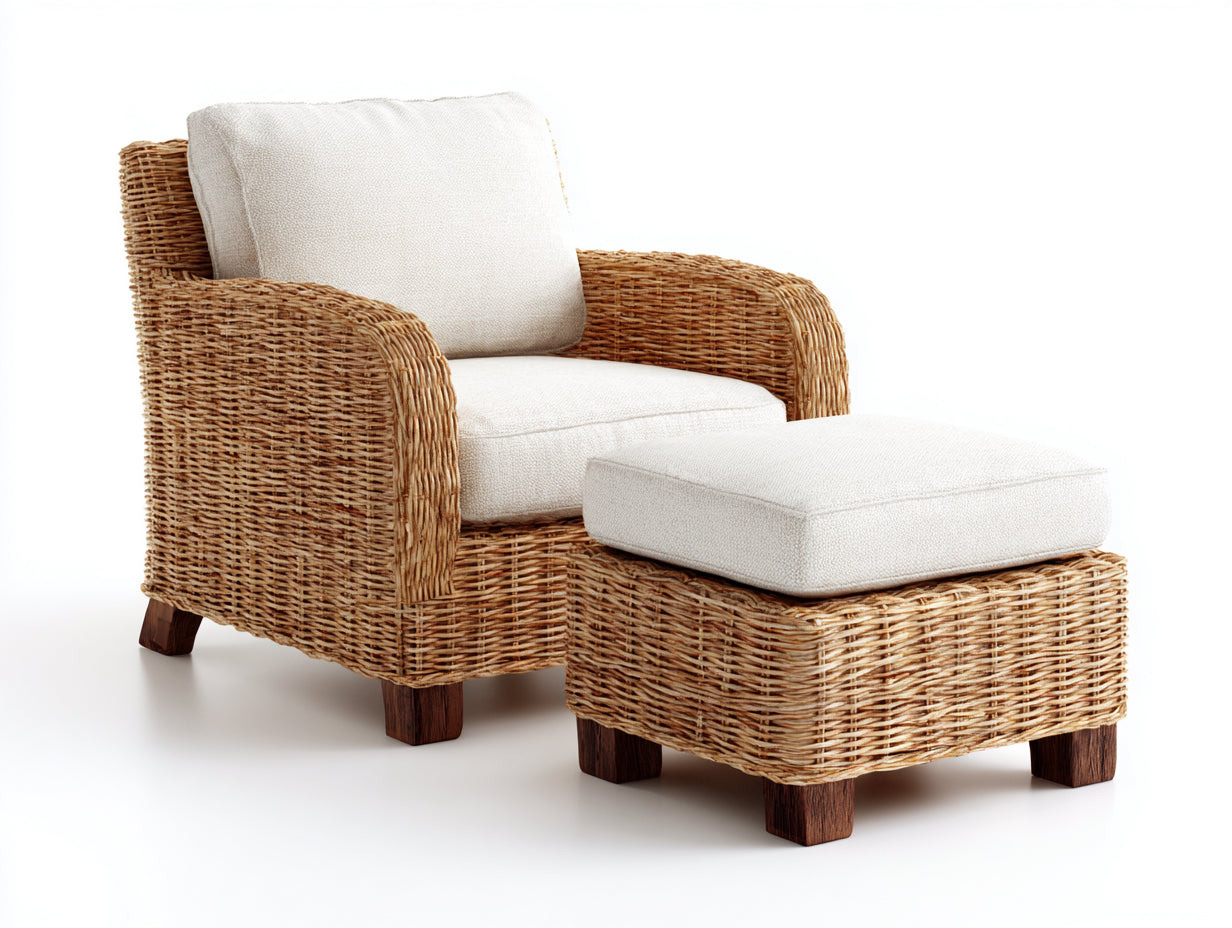 Polyrattan Gartensessel mit Hocker Polyrattan 92x84x82 cm - Natur-Beige - Modernes Design für Garten