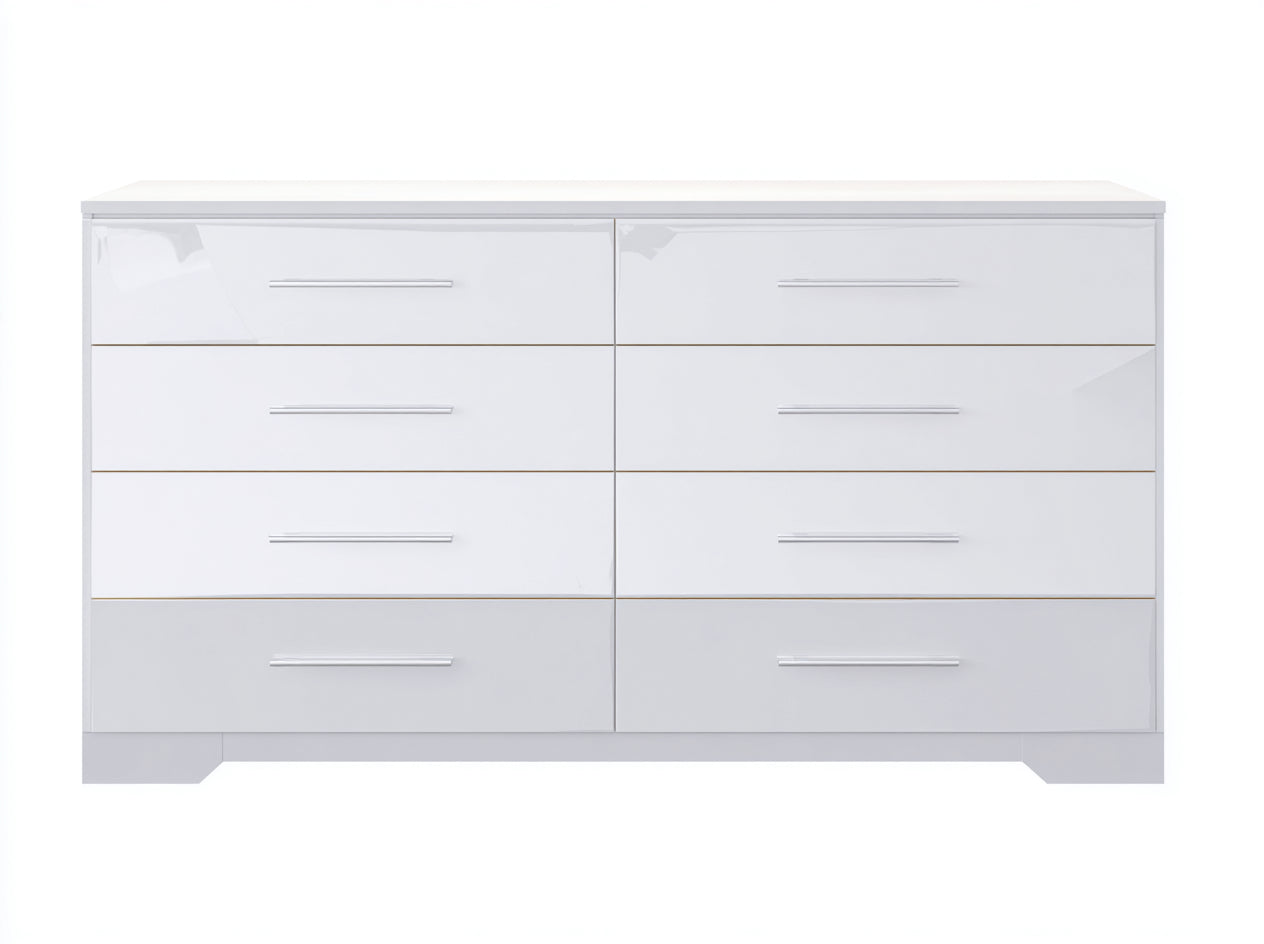 Kommode mit Schubladen 160x45x80 cm aus Holzwerkstoff in Weiß-Silber - moderner Stil mit 8 Schubladen