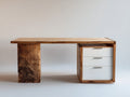 Schreibtisch 150x60x76 cm - Holzwerkstoff in Weiß-Braun - rustikaler Stil mit 3 Schubladen