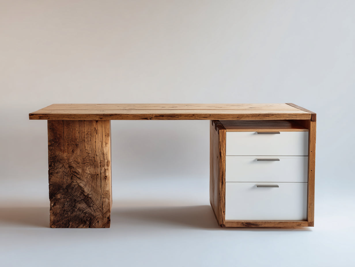 Schreibtisch 150x60x76 cm - Holzwerkstoff in Weiß-Braun - rustikaler Stil mit 3 Schubladen