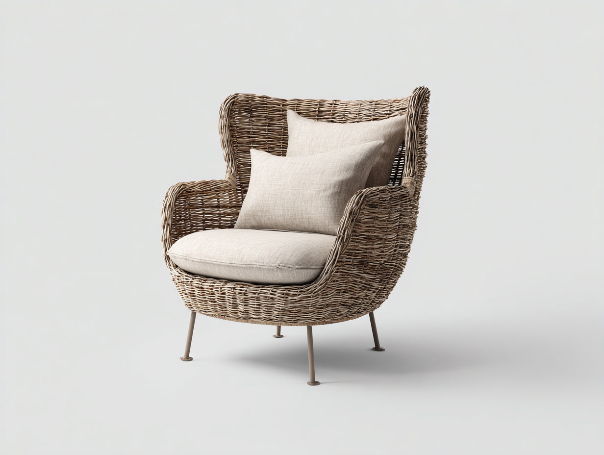 Polyrattan Gartensessel 78x74x92 cm - Naturbraun-Beige - modernes Gartendesign