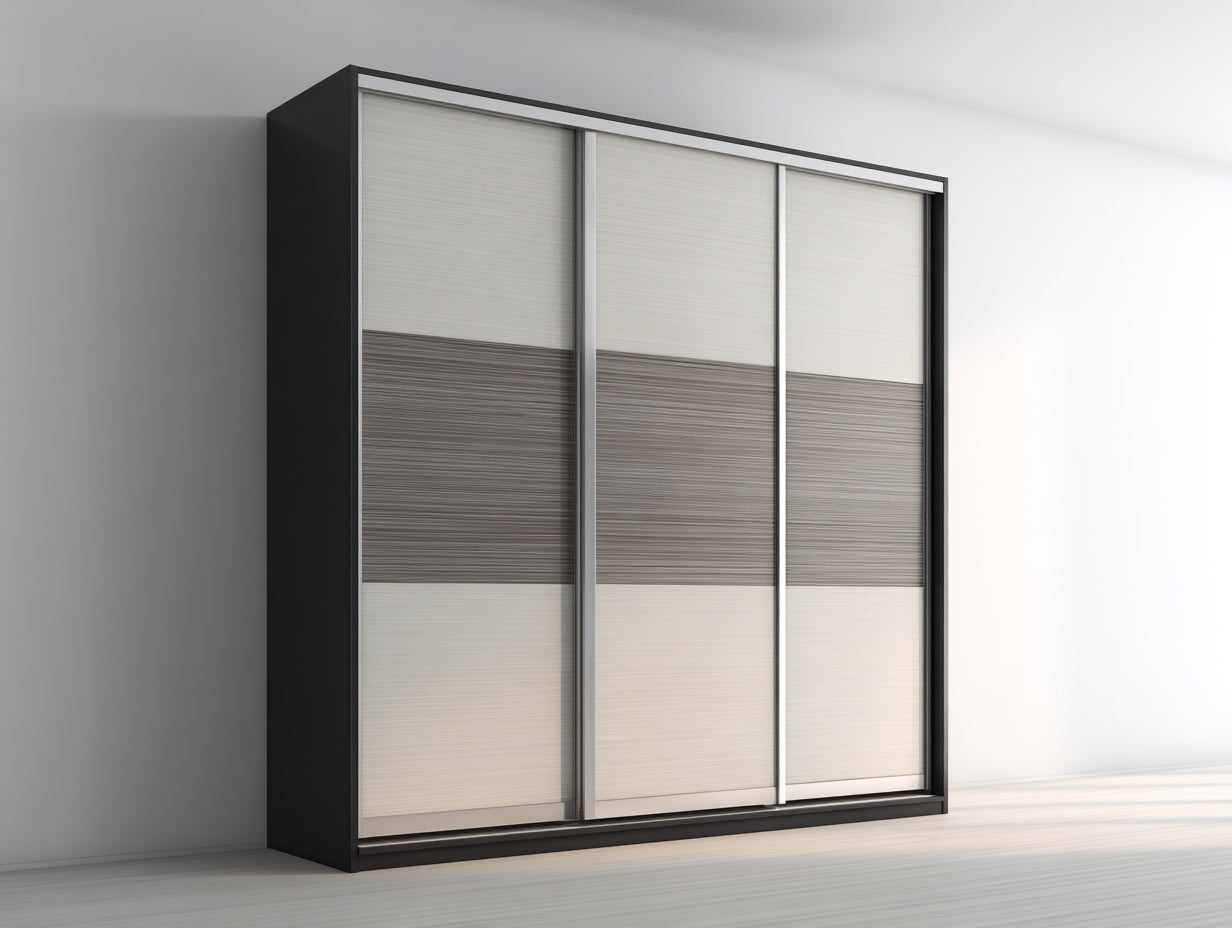 Kleiderschrank Holzwerkstoff 210x65x220 cm - Schwarz-Beige-Grau - modernes Schiebetürdesign