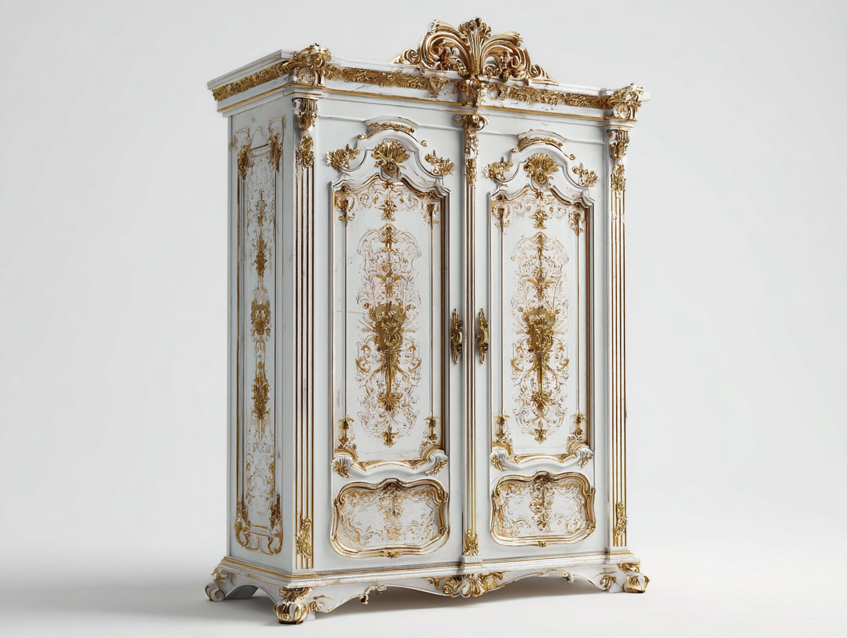 Kleiderschrank Holz 180x62x230 cm - Weiß-Gold - klassischer Barockstil